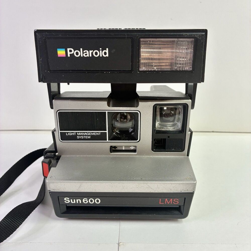 Vintage Instant Film Polaroid Sun 600 LMS Land Camera With Strap UNTESTED *READ*